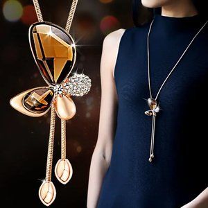 NEW!! 18K Gold Plated Butterfly Lariat Necklace with synthetic stones